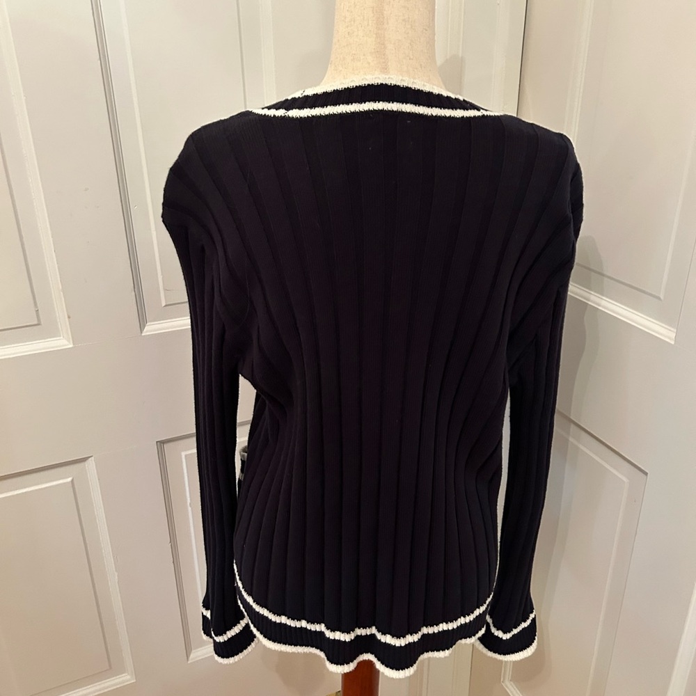 FAHERTY Game Set Ribbed Knit Cardigan Navy Sz Lg Cashmere Organic Cotton‎ - Picture 7 of 11